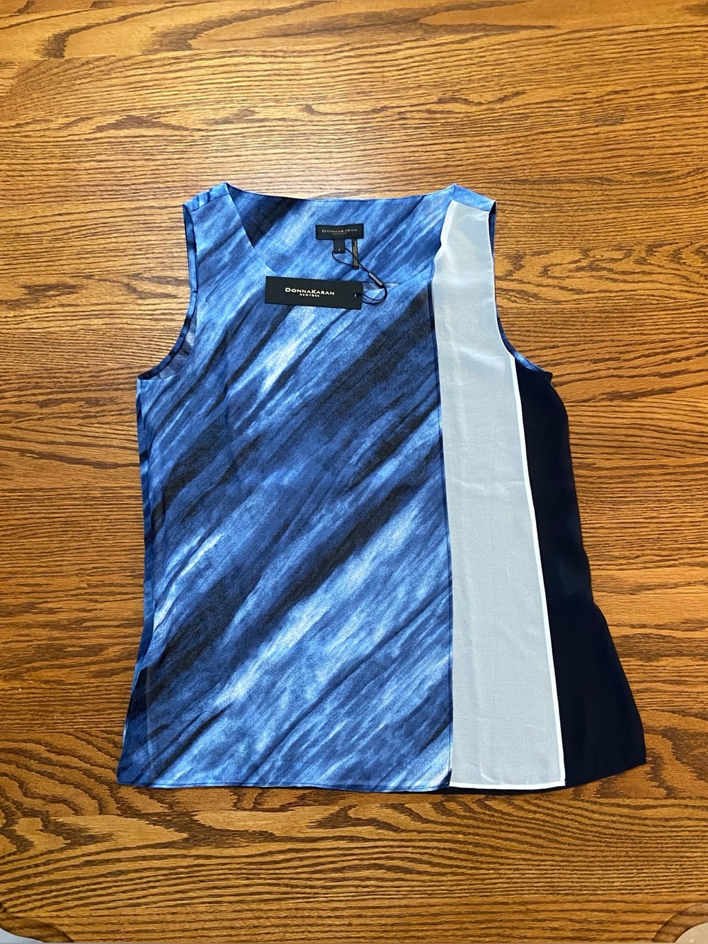 NWT Donna Karan Sand Sea & Sky Sleeveless Sheer Blue and White Womens Top Size S
